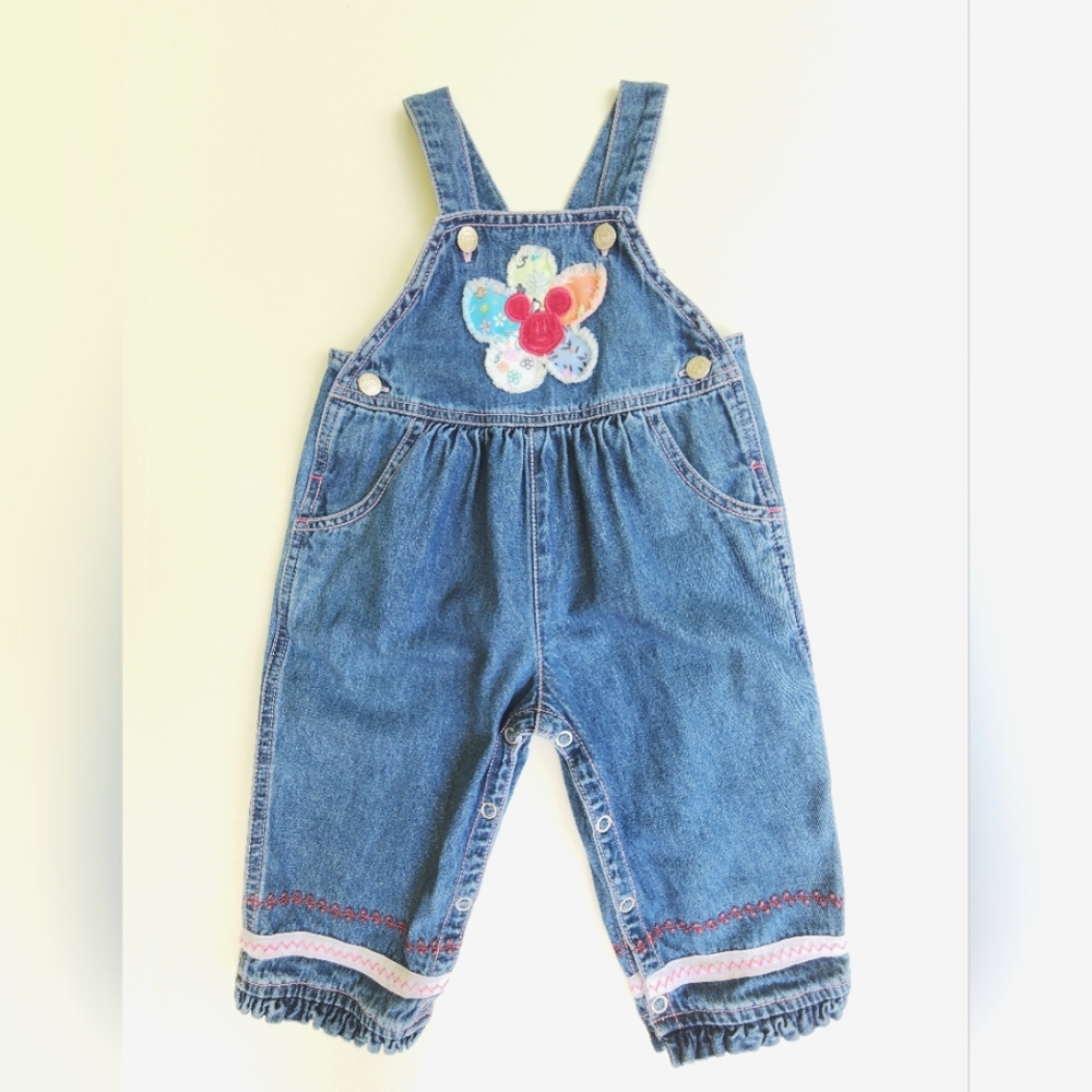 Vintage Disney Baby Mickey and Company Girl's Denim Jean Overalls 12 Months